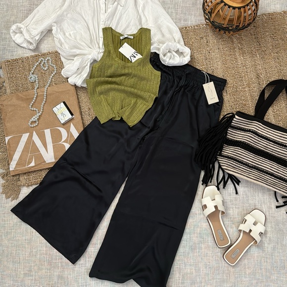 Joie black silk pants wide leg palazzo - Picture 4 of 14